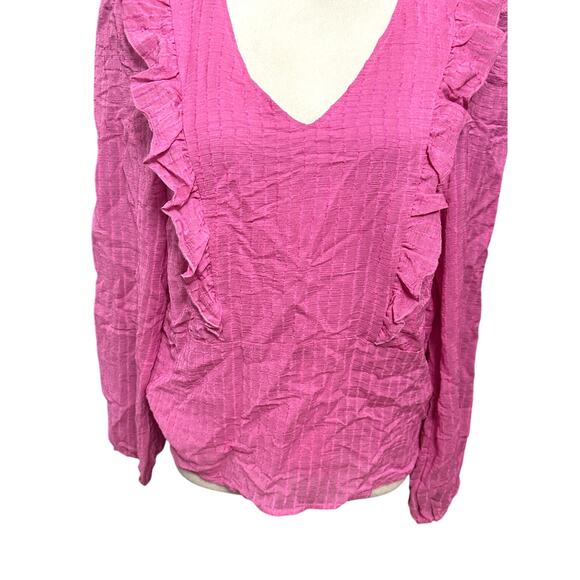 Vero Moda V-Neck Blouse Ruffle Details Lightweight Striped Pattern Pink S NWOT - Picture 3 of 8